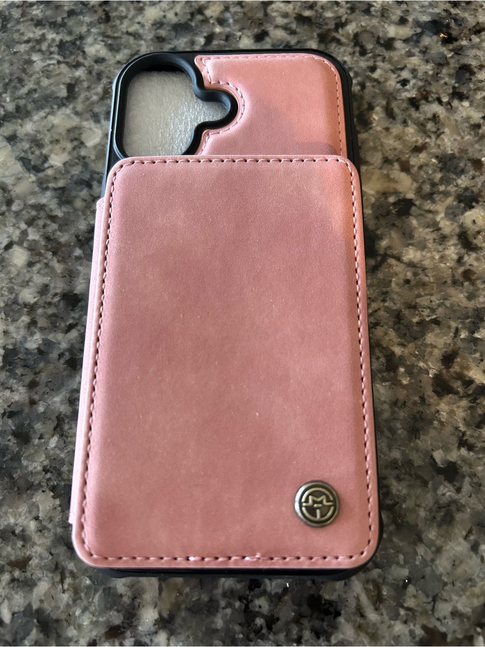 Pink Leather Wallet iPhone 17 Case with Card Slot